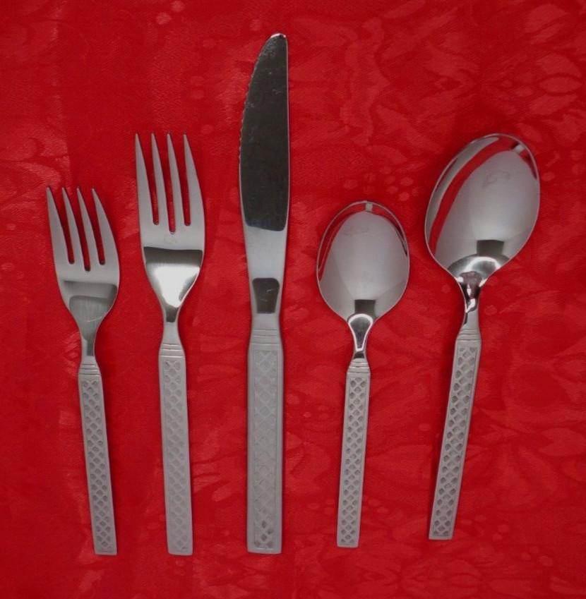 5 Pc MAJORCA Pattern Oneida Ltd 1881 Rogers Diamond Stainless Service for 1 E5D