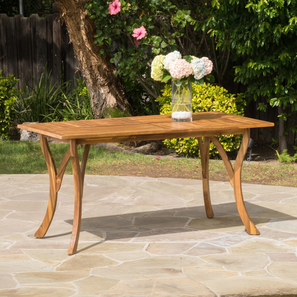 Rectangular Acacia Wood Dining Table 59" Outdoor, Teak Finish, Water Resistant