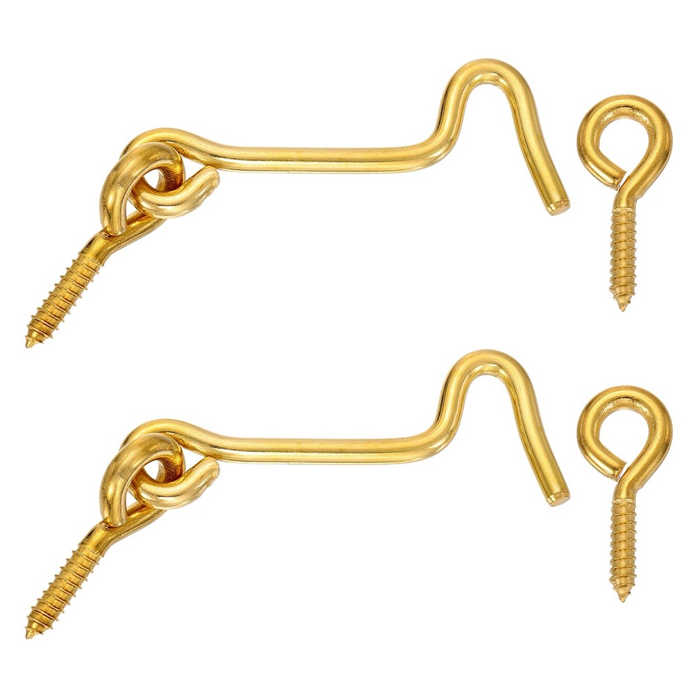 2Pcs Cabin Hook Eye Latch, 3" Solid Brass Eye Latch Hook with Screws, Brass