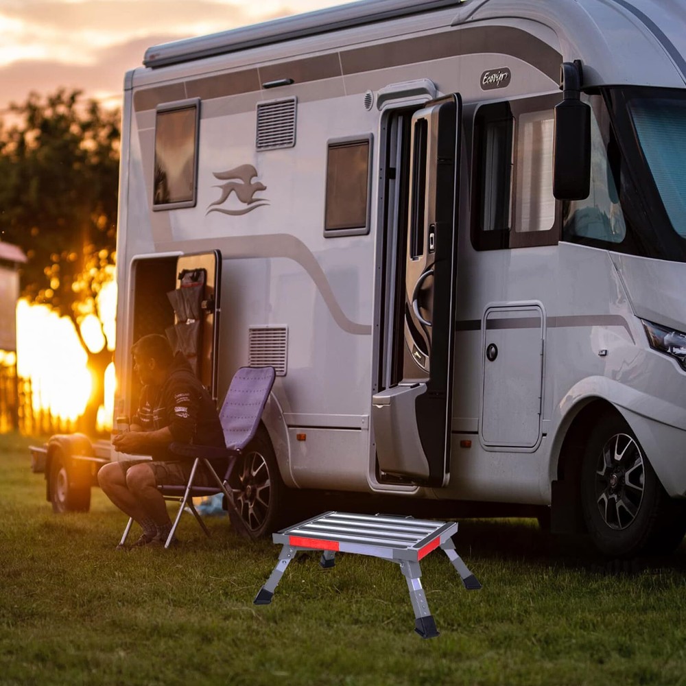 Adjustable Aluminum RV Step Stool - Folding Platform Non-Slip 1000lbs