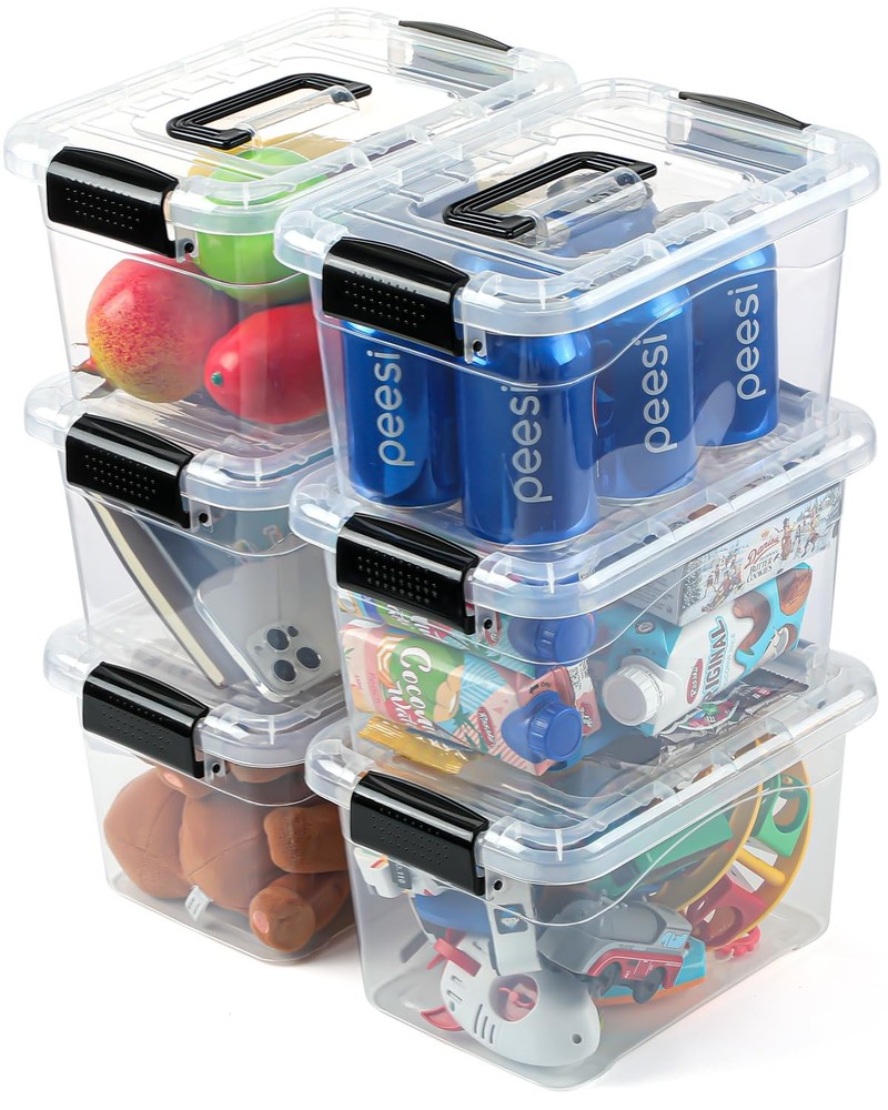 Plastic Storage Bins with Lids 6 Packs, 7 Quart Storage Organizer Bins with B...