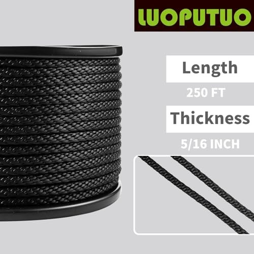 5/16 Inch × 250 FT Black Polyester Solid Braid Rope – UV & 5/16 In×250 FT