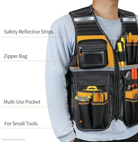 Multi Pocket Tool Vest With Reflective Strips