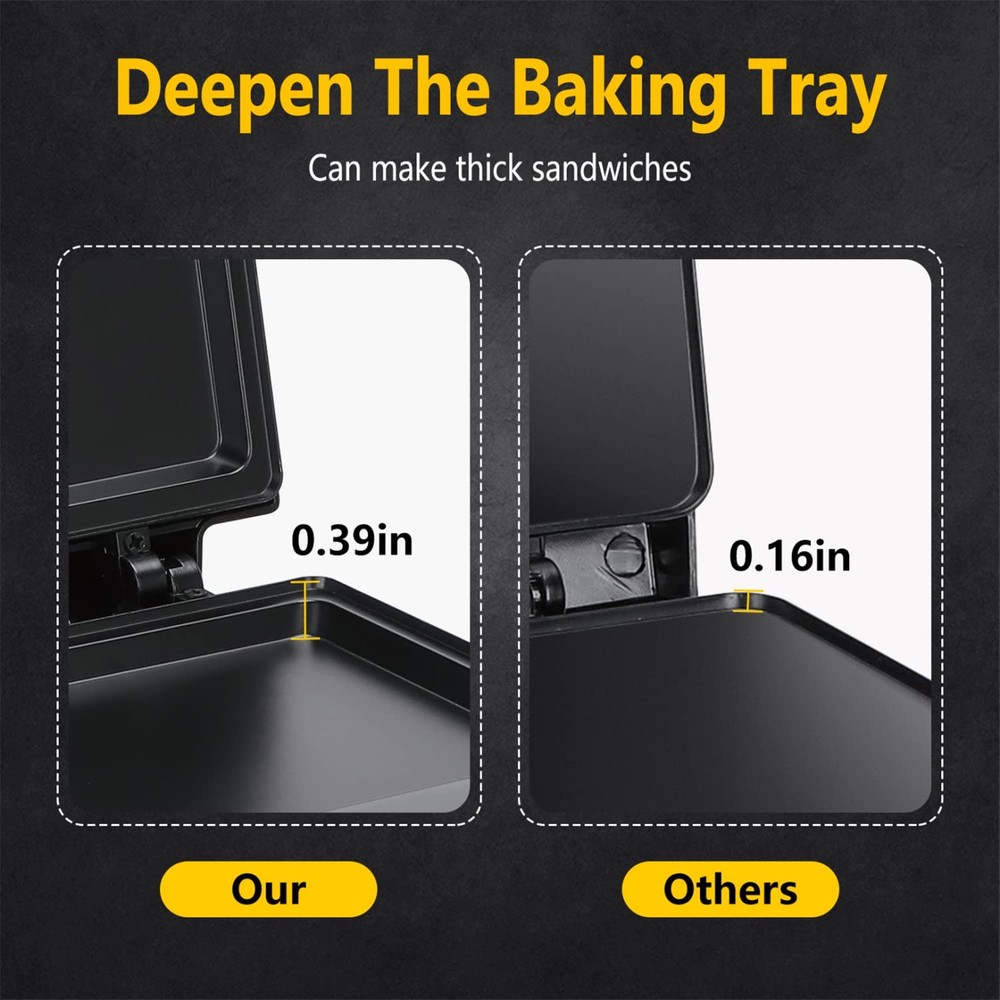 Sandwich Maker with Non-stick Deep Grid Surface for Egg, Ham, Steaks Compact
