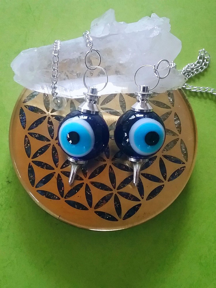 EVIL EYE Dowsing Pendulum, Silver Mounted BALL Dowsing Pendulum, Protection