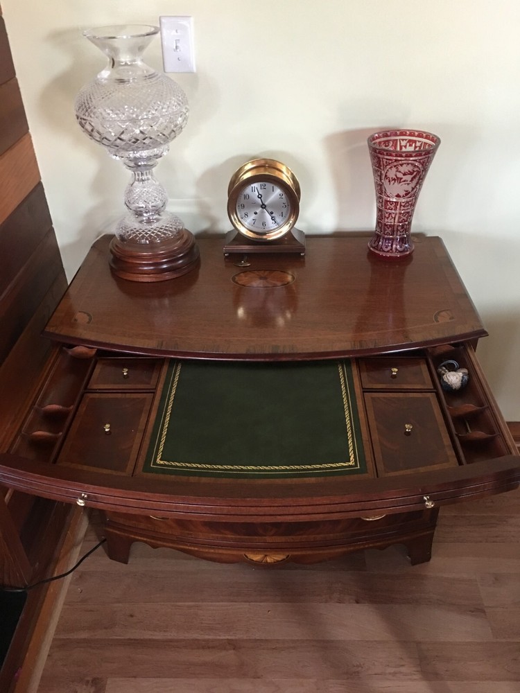 Georgetown Galleries Burl Walnut tooled leather bound desk with storage