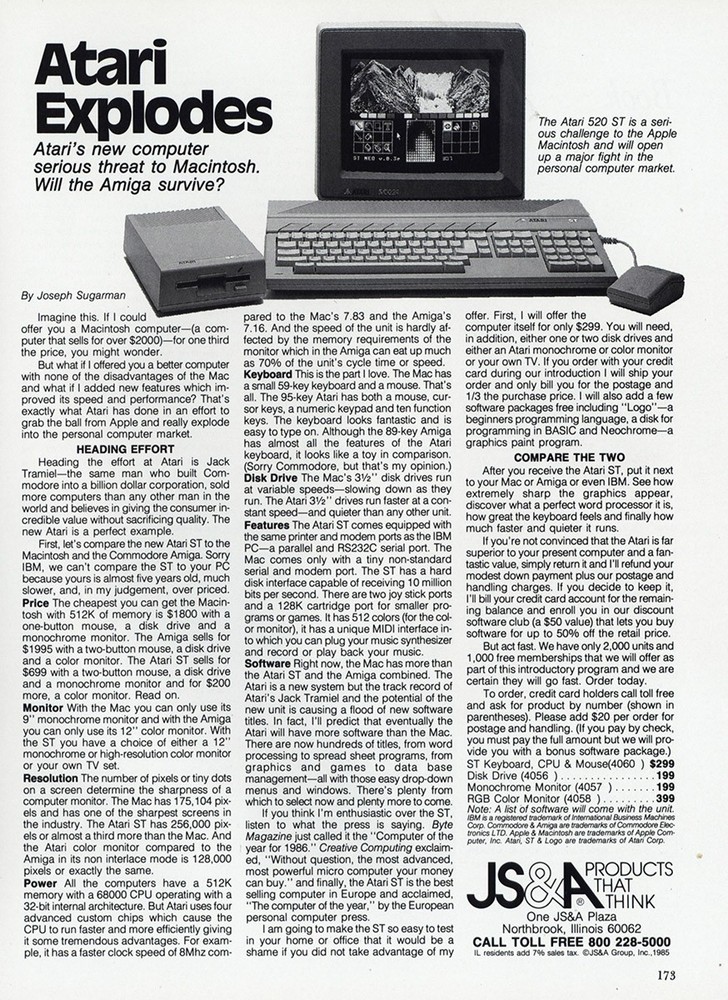 1986 JS&A Products: Atari Explodes Vintage Print Ad