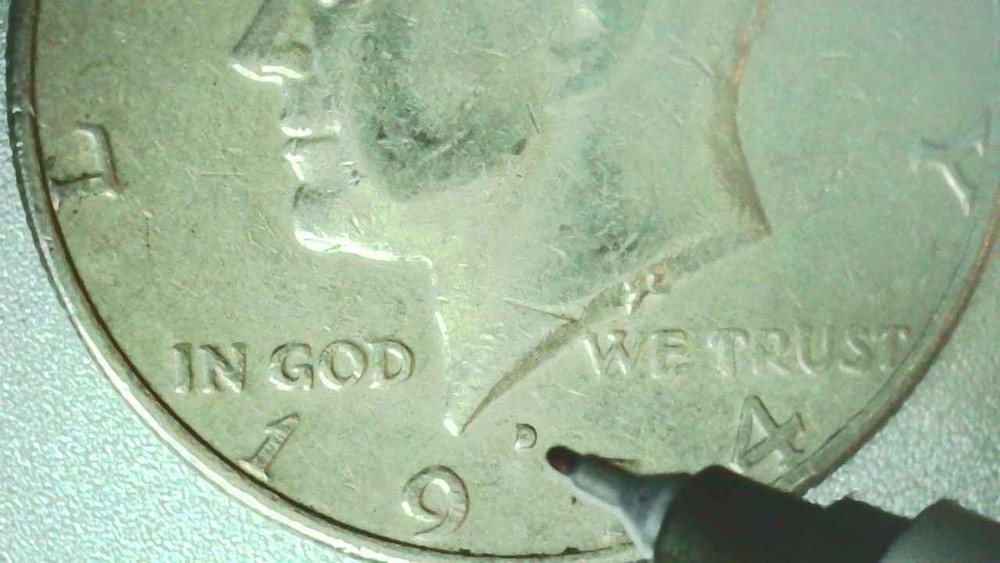 1976D Kennedy Half Dollar Error Coin - Filled Mint Mark "D" Error - 1237