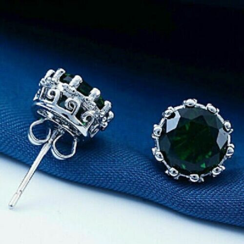 4Ct Lab Created Green Emerald Push Back Stud Earring 18K White Gold Over
