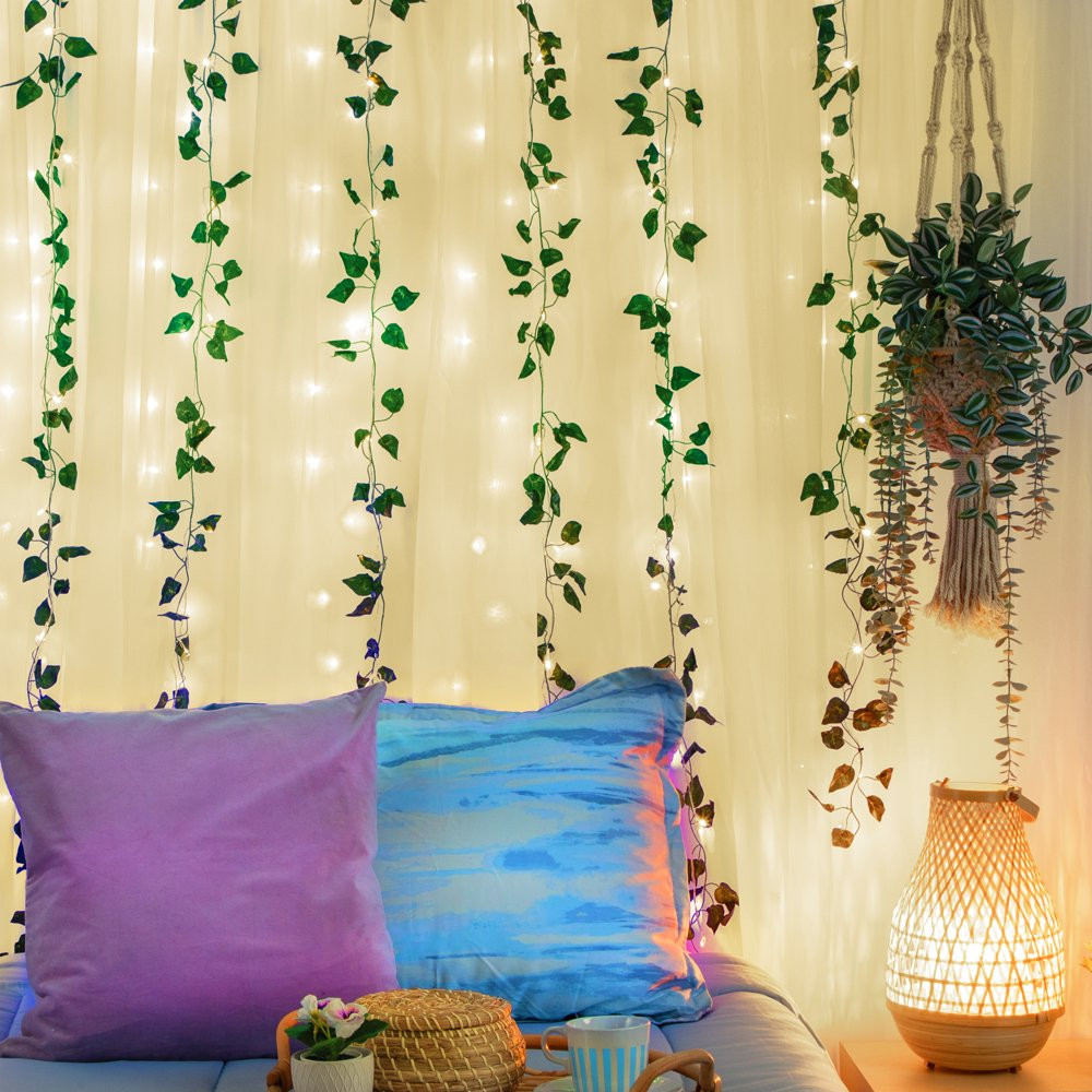 VINE LEAF STRING LIGHTS Cascading Curtain LEDS Warm White