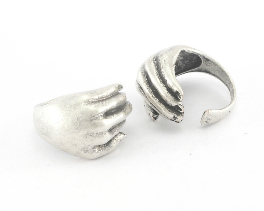 Hand Ring Antique Silver Plated brass (18mm 8US inner size - Adjustable ) OZ2739