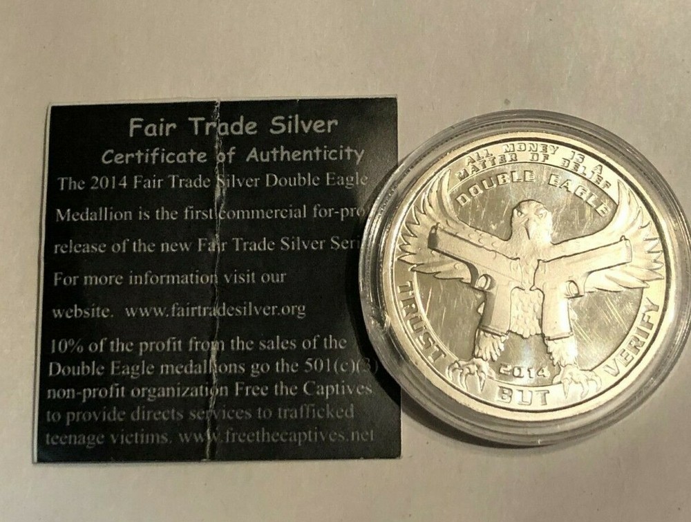 2014 1 oz Silver Double Eagle Fair Trade Silver Token Daniel Carr