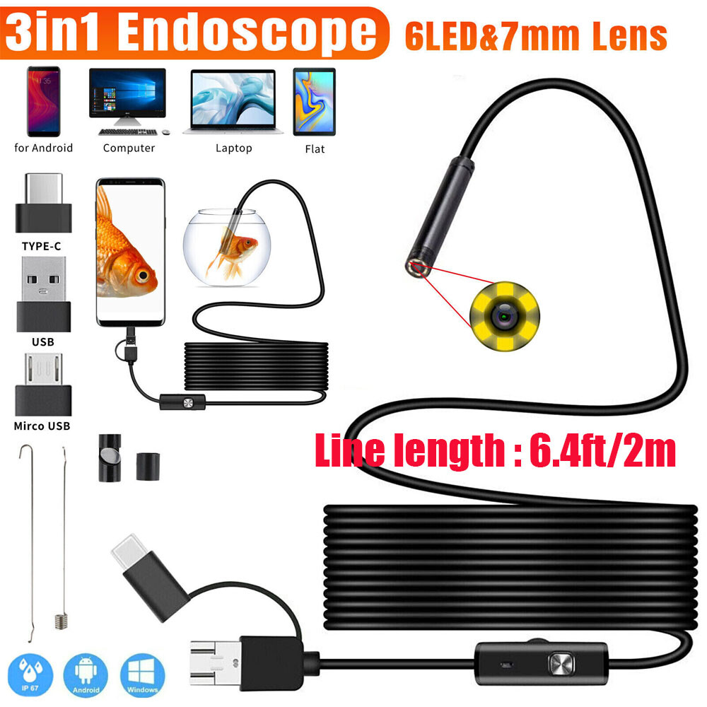 6LED USB Snake Endoscope Borescope HD Inspection Camera Scope for Android Type C