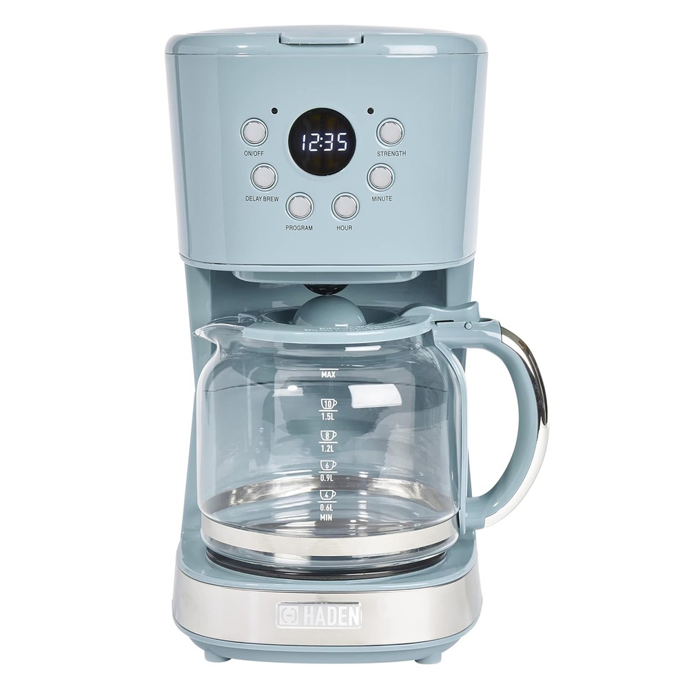 Haden Brighton 12 Cup Programmable Sleek Modern Nautical Coffee Maker, Sky Blue