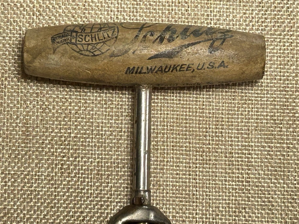 Antique Schlitz Beer Corkscrew Opener Bladed Worm Handle