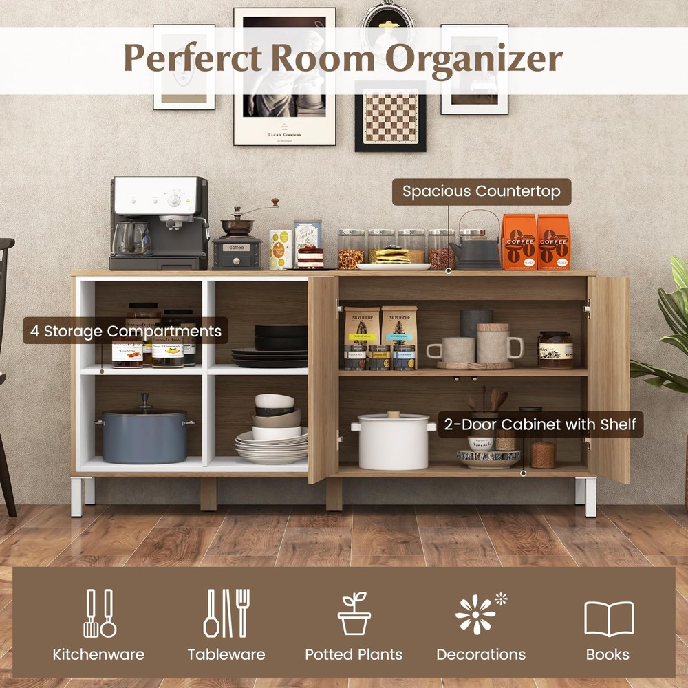 Buffet Cabinet with Storage, Kitchen Sideboard with 4 Compartments