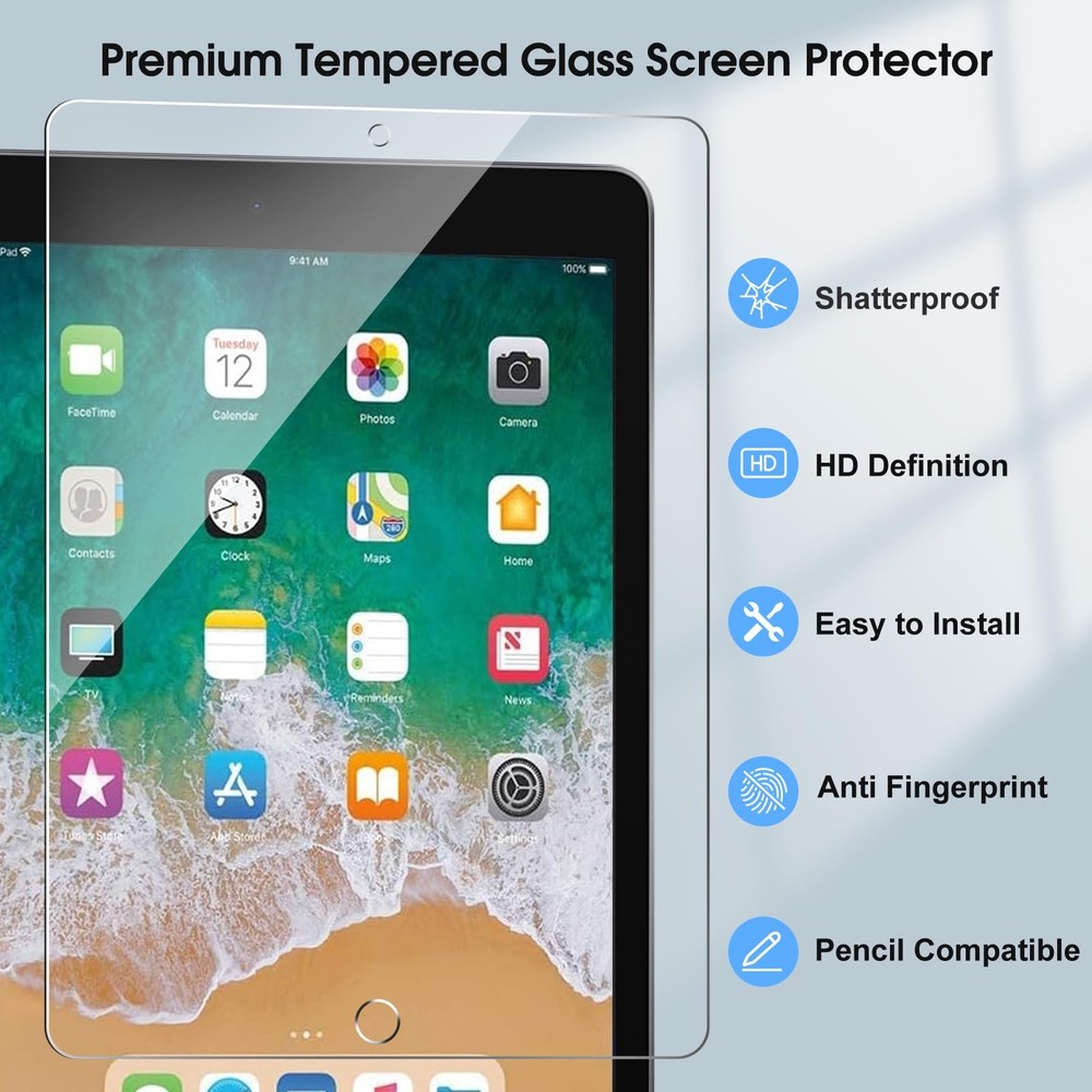 Qularlans 2 Pack Screen Protector for iPad 6th/5th Gen (2018/2017), Clear