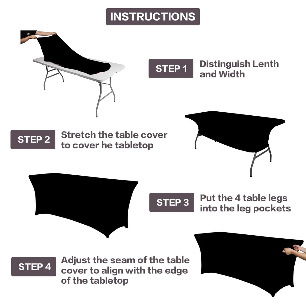 2 Pack 6FT Table Cloth for Rectangular Fitted Events Stretch Black Table Cove...