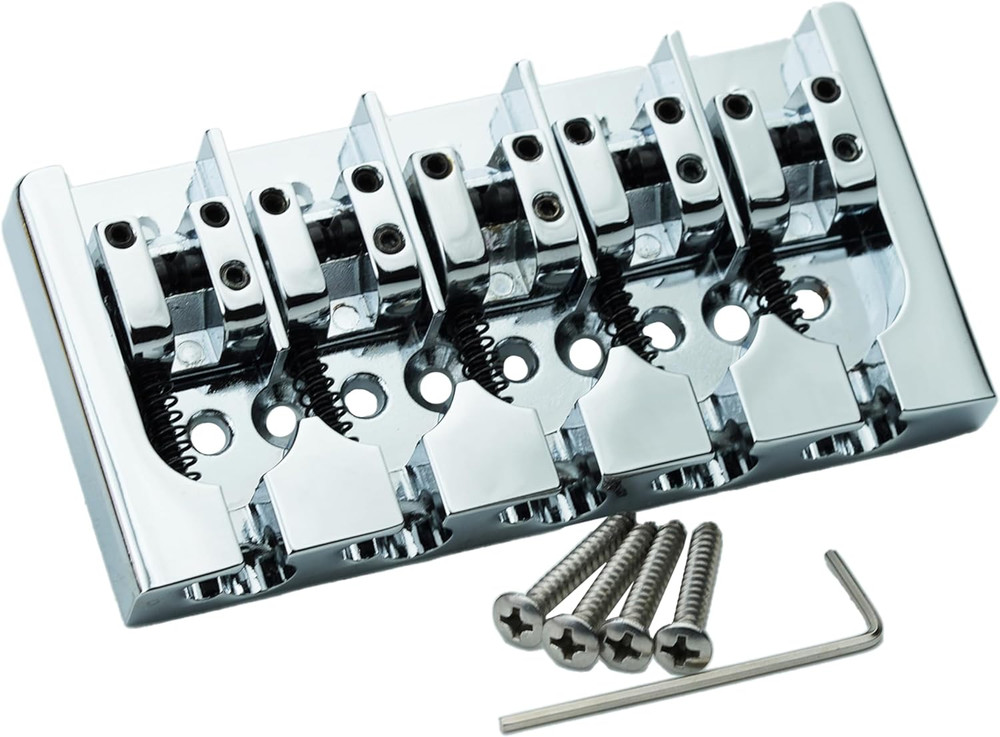 Chrome 5 String Electric Bass Bridge with Adjustable Saddles