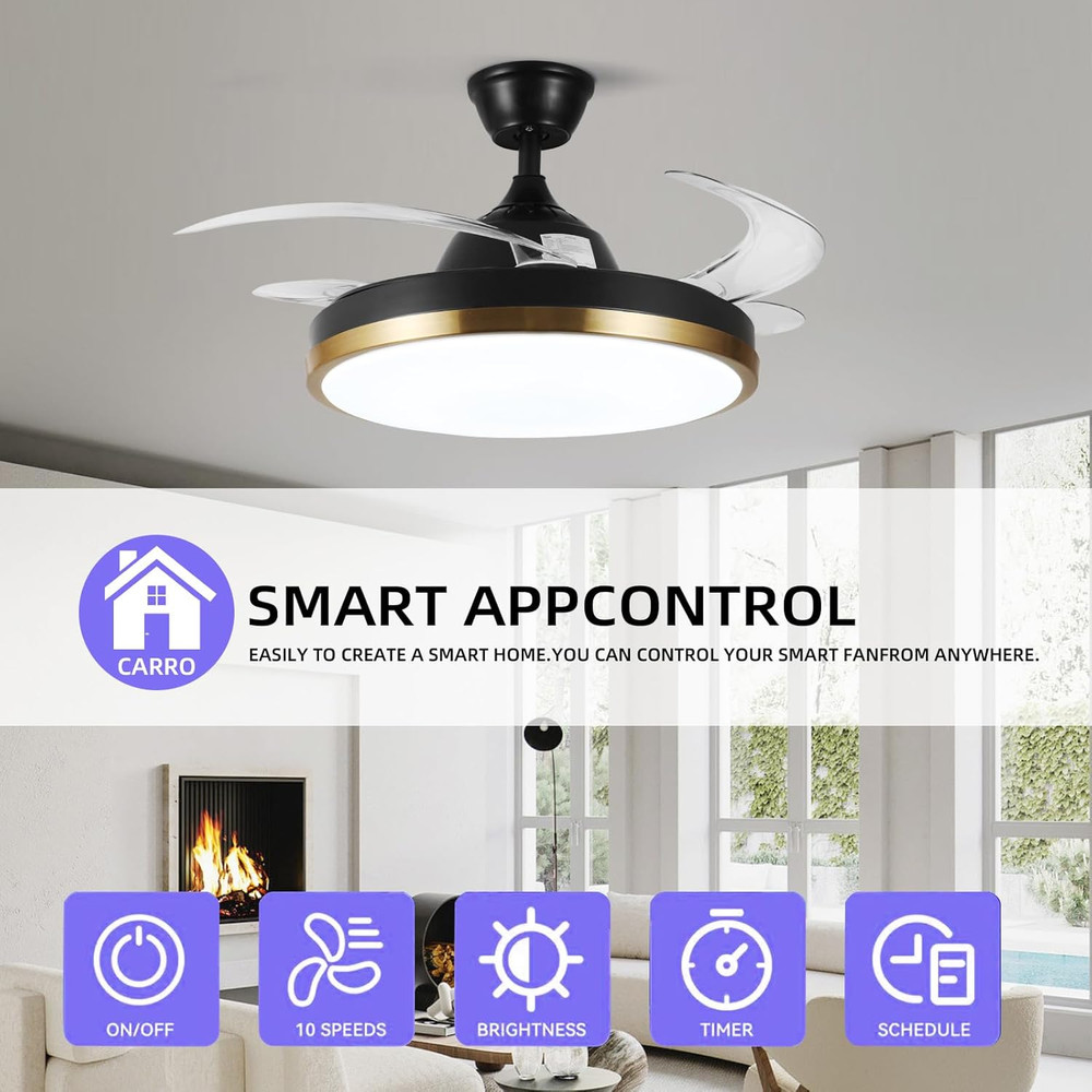 42” Retractable Ceiling Fan with Lights, Bluetooth, Alexa & Google Control