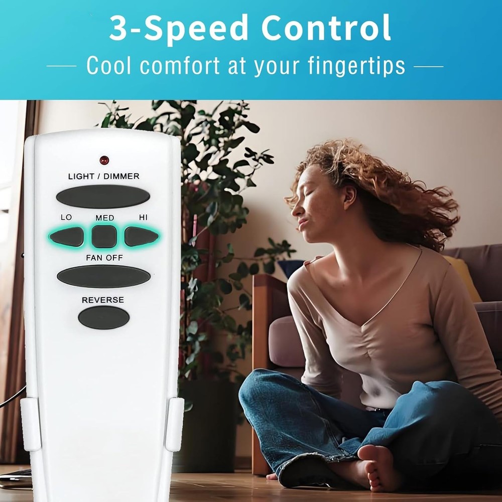 Ceiling Fan Remote Replacement - Reverse, 3-Speed & Light Dimmer for Hampton ...