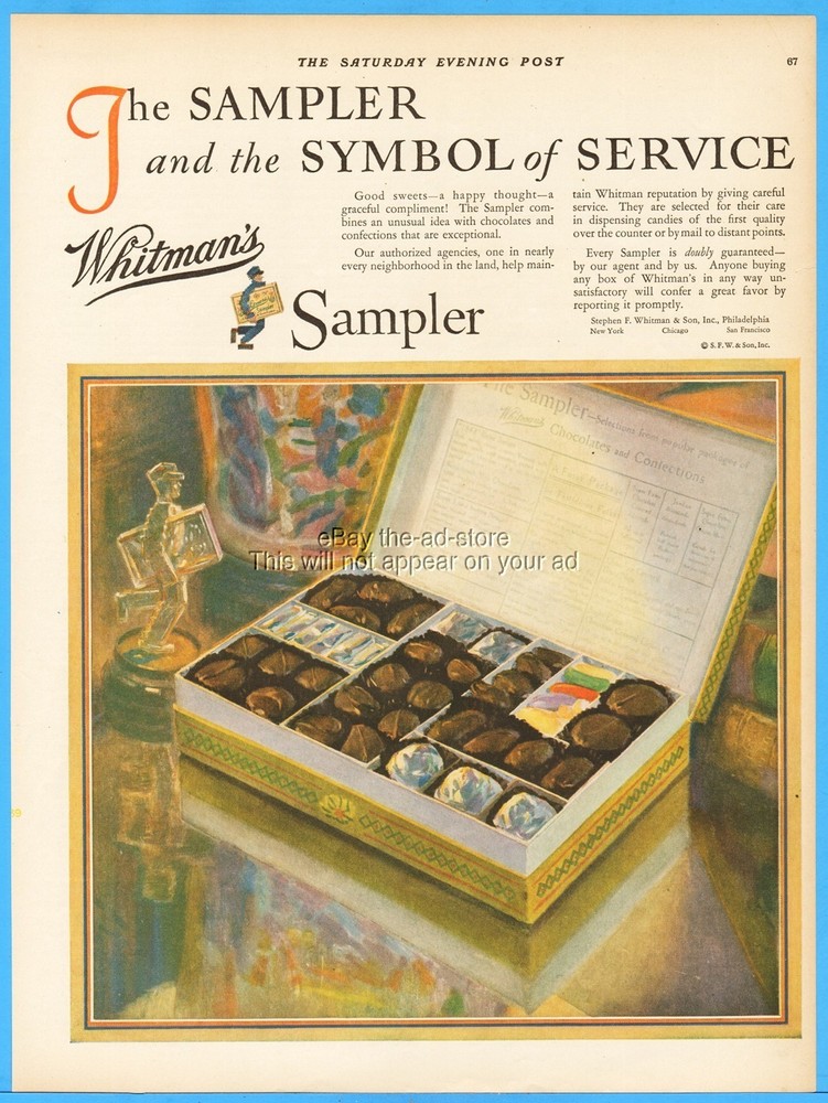 1927 Whitman's Chocolate Sampler Vintage 1920's Kitchen Wall Decor Print Ad