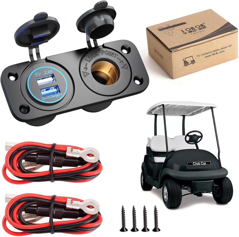 Golf cart usb power outlet and charger socket panel