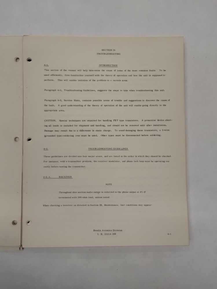 Bendix RT-221 Comm Receiver-Transmitter CNS-220 VHF Comm/Nav Maintenance Manual
