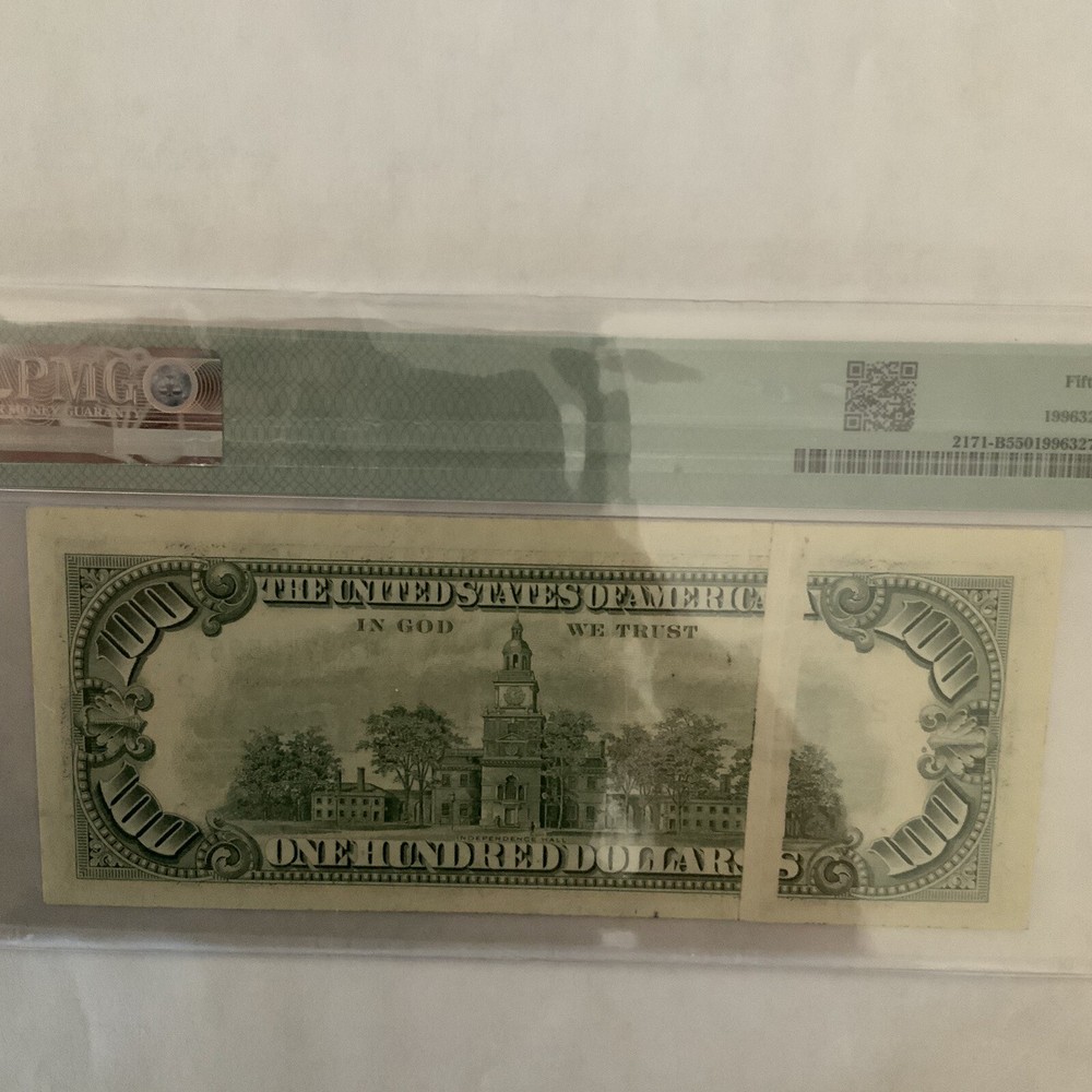FR#2171-B $100.00 Gutter Fold Error. PMG 55 A.U. Series 1985 Fed Res Note