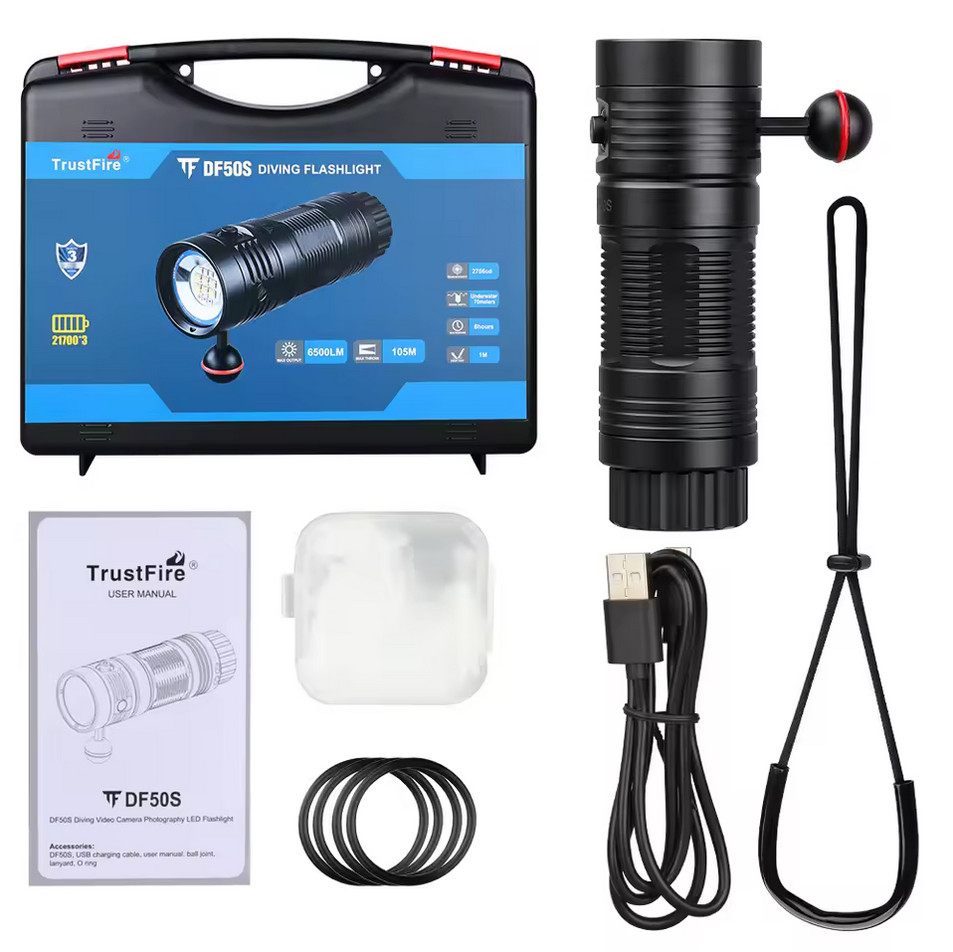 TrustFire Rechargeable Type-C Diving LED Light Scuba 6500LM Diving Flashlight