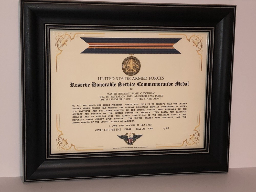 RESERVE HONORABLE SERVICE COMMEMORATIVE MEDAL CERTIFICATE ~ Type 1