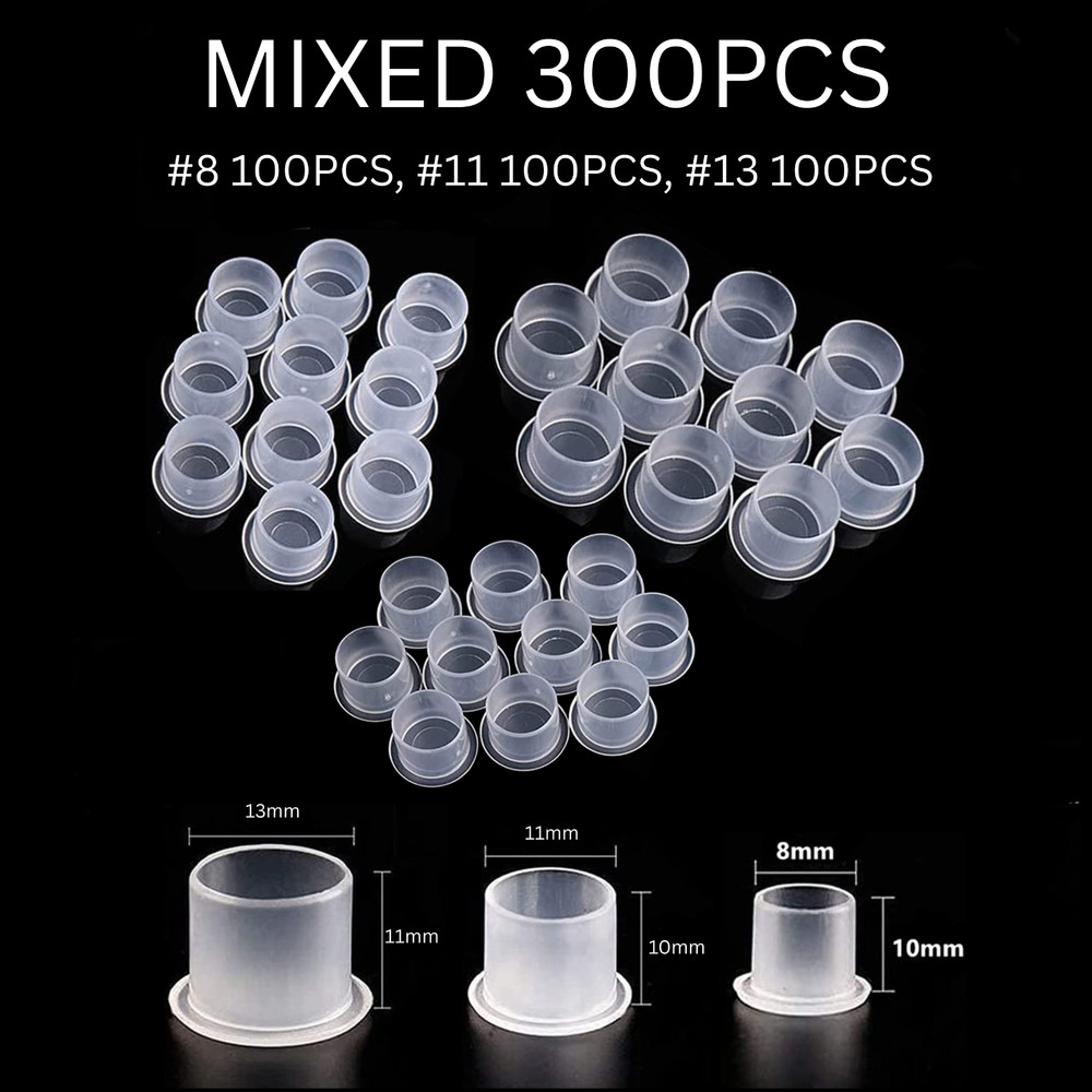 300PCS Flat Bottom Assorted Tattoo Ink Caps Mixed Ink Cups Small Medium Large