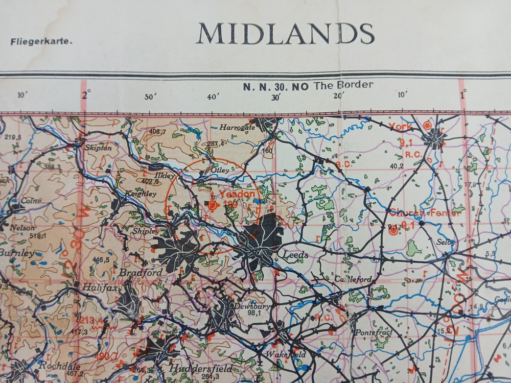 WW2 "RESTRICTED" GERMAN LUFTWAFFE MAP (LIVERPOOL, MANCHESTER, BIRMINGHAM etc)
