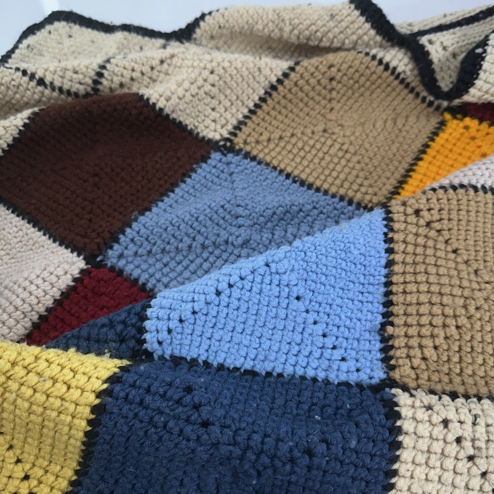 Handmade Granny Square Afghan Blanket Throw Multicolor 62"x52"