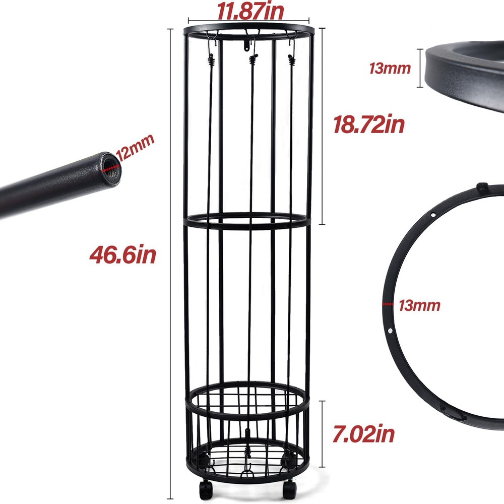 Upgrated Ball Storage Rack with Small Bottom Ball Holder, 3 Adjustable Elasti...