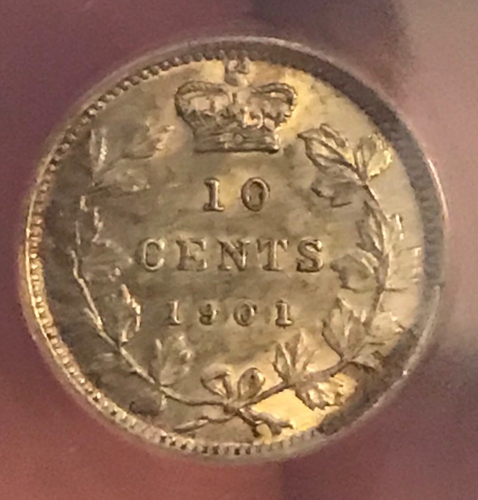 1901 Canada 10c silver Dime , AU55 , ANACS