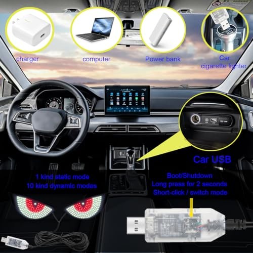 2Pcs Car Devil Eye Lights,Car Windscreen and Rear Window LED Devil White/Red