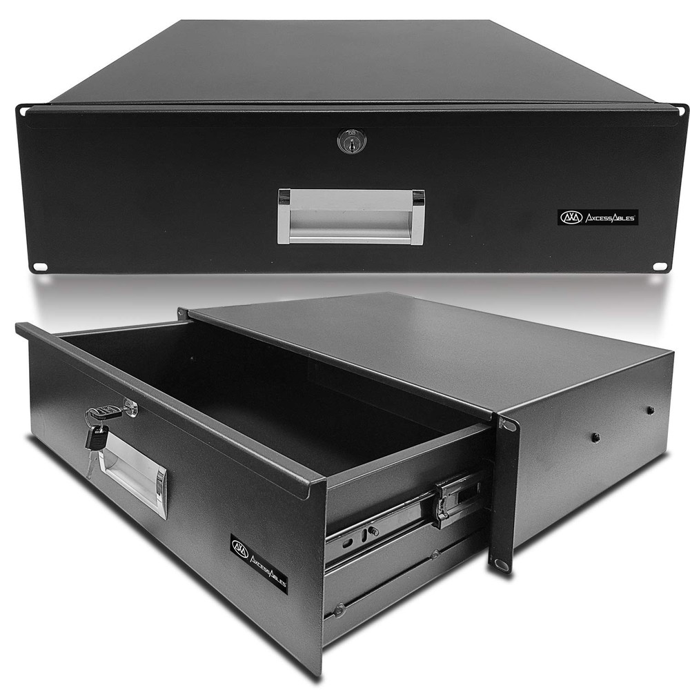 3U Locking Rack Drawer by AxcessAbles | 15" Deep Secured Metal Server Rack Mo...