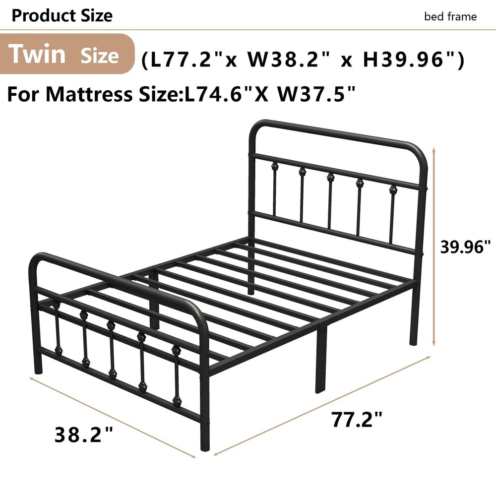 Vengarus Metal Bed Frame,Twin Size Bed Frame with Headboard,Structurally Stab...