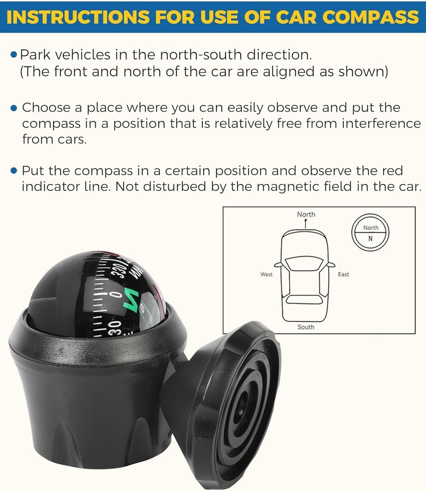 Compact Dashboard Compass Ball - Easy Read & Adjustable Mounting for Vehicles