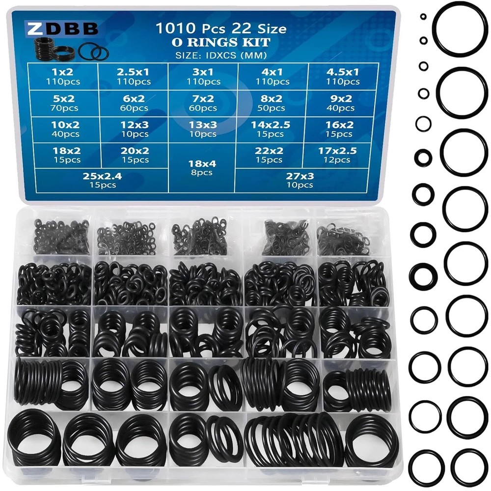 ZDBB 1010 Pcs Rubber O Rings Kit 22 Size Universal O-Ring Assortment Set for ...