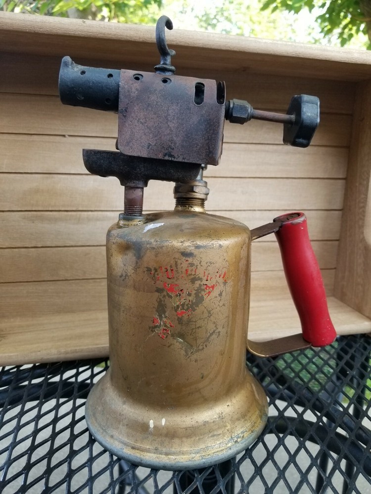 Vintage Antique Turner Brass Soder Torch Gas Blow Torch Red and Brass