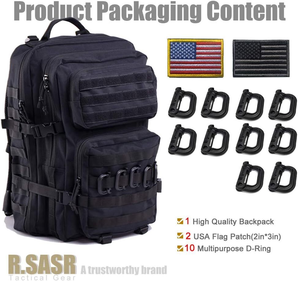 40L Black Tactical Backpack Military Molle System Outdoor Gear Hydration Comp...