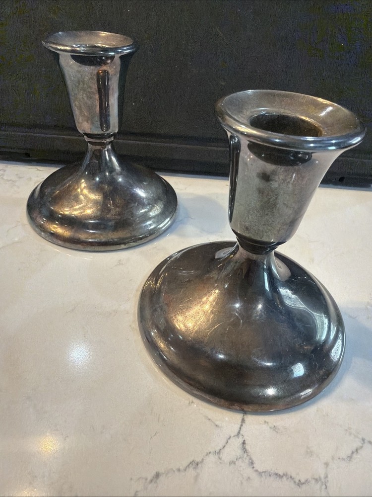 Int'l Silver Co. Silver Plated Candlestick Holders Pair 3.75
