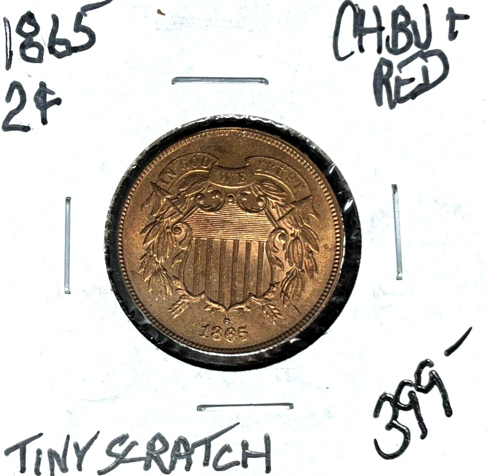 1865 TWO CENT PIECE ~ CH/BU+ RED TINY SCRATCH ~NICE LOOKING COIN~