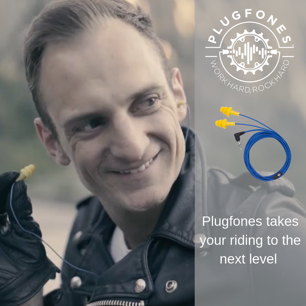 Plugfones Basic Earplugs with music for motorcycle riders.