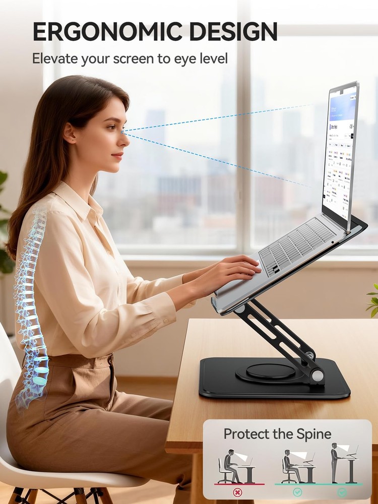 Tonnee Laptop Stand Desk Adjustable Computer Stand Holder 360° Rotating Base Erg
