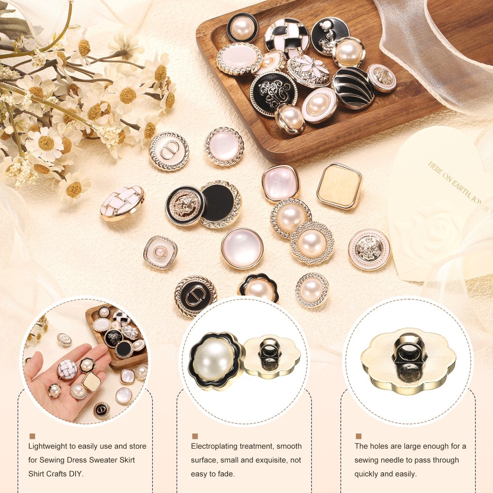 5pcs Gold Pearl Button 21mm 0.51" Thick Sewing Button Style E