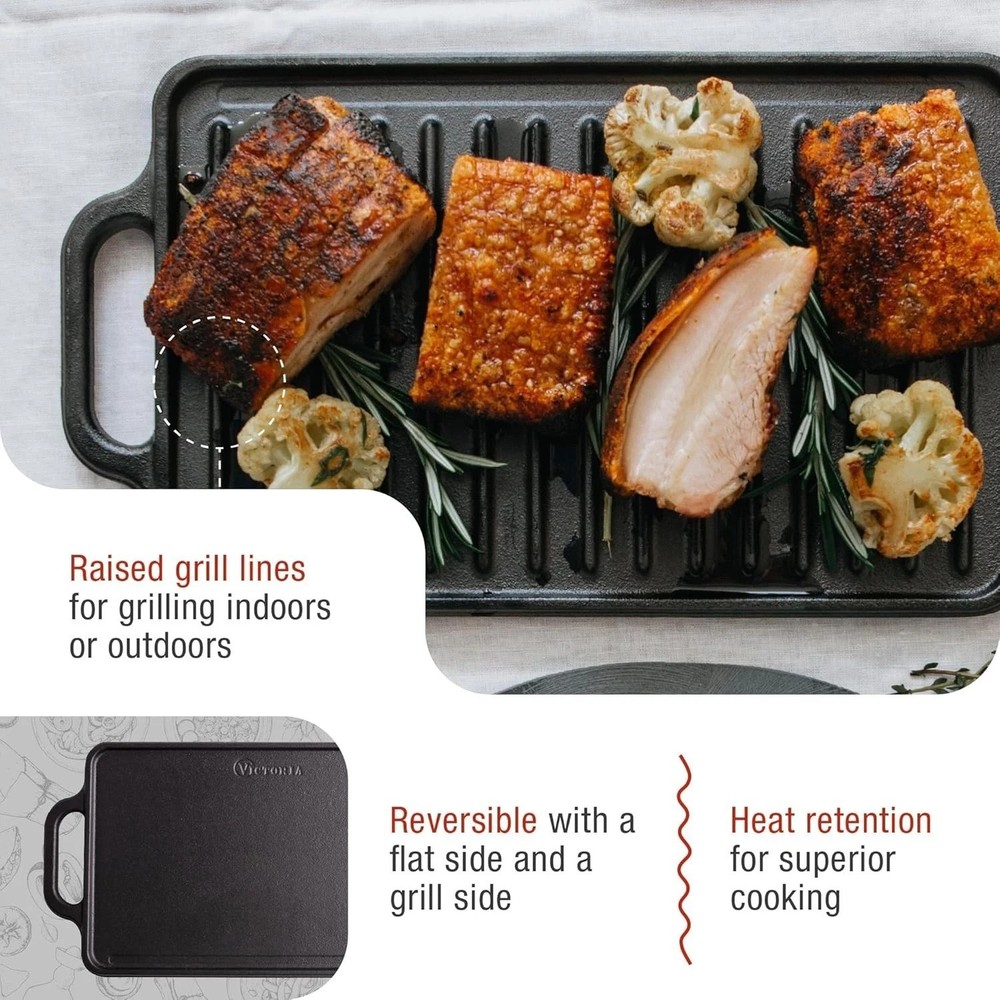 Rectangular Cast Iron Griddle. Double Burner Griddle, Reversible Grill, 13 x ...