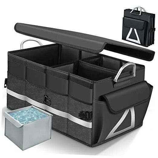 Trunk Organizer With Waterproof Bag, Collapsible Multi Compartment Storage for